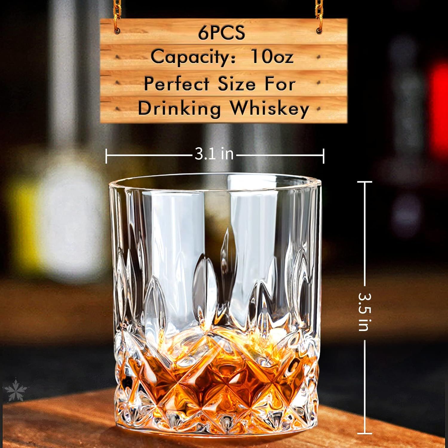 Whiskey Glasses Classic Rocks Glasses 10oz Old Fashioned Glass Set of 6