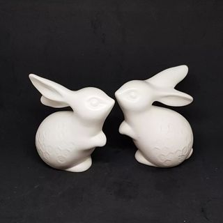 SALE White ceramic easter bunnies rabbit decor
