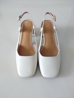 White slingback block sale heels