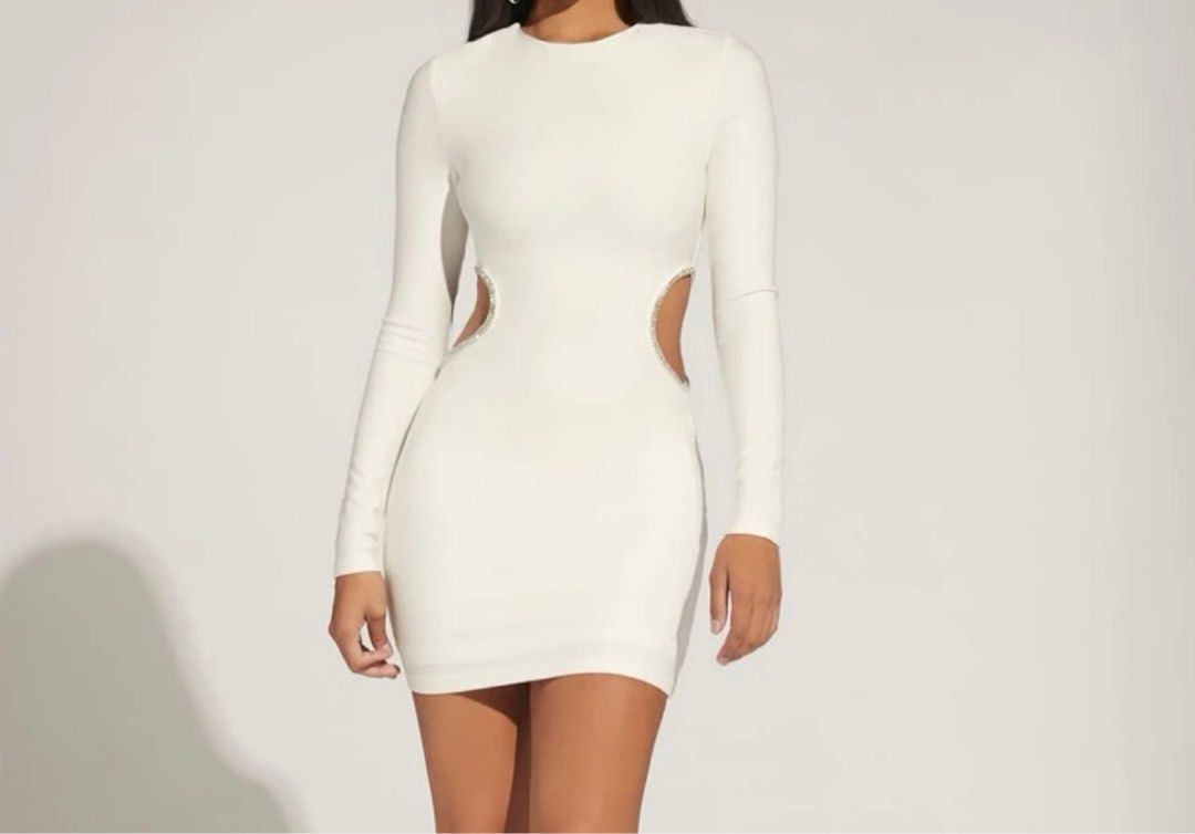White Long Sleeve Sparkly Dress