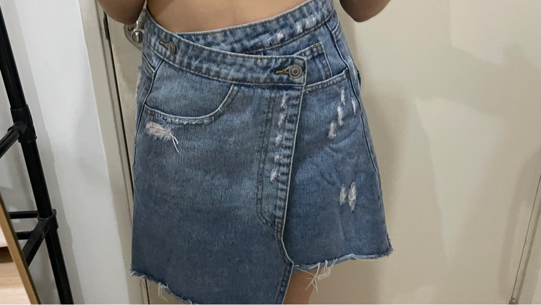 Zalora Wrap Denim Skirt Women s Fashion Bottoms Skirts on Carousell