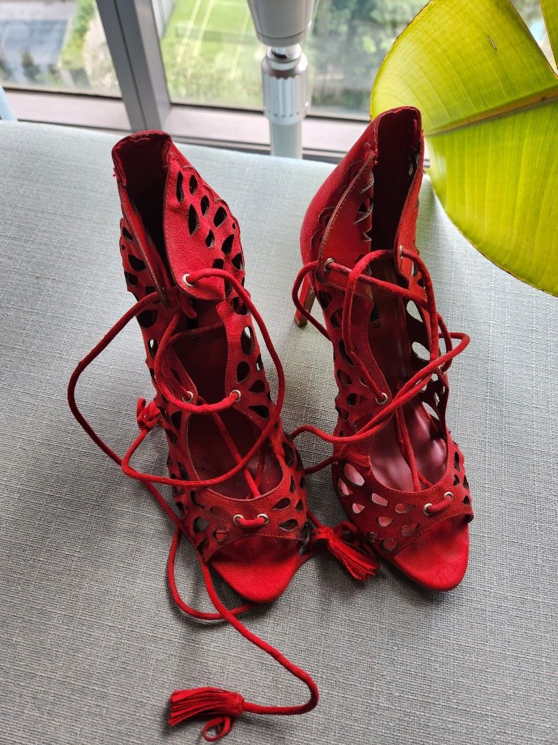 Zara leather red high heels Women s Fashion Footwear Heels on