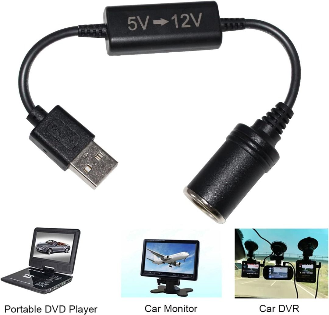 5396] 5V to 12V Step Up Voltage Converter, 1FT USB A Male to Car