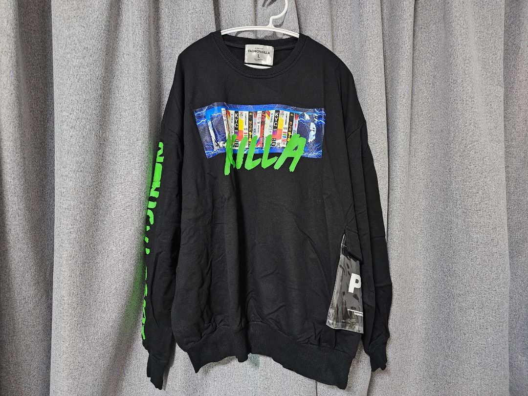 FASHION KILLA NEON LOGO SWEATER L
