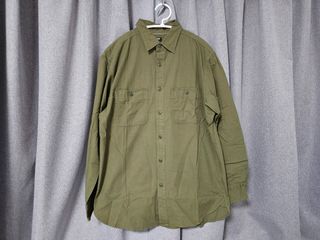 (二手正品) Uniqlo Men Wash Long-Sleeve Work Shirt 工裝襯衫 恤衫 軍綠色XL64235211263363110