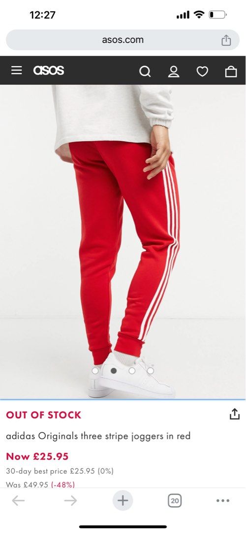 Adidas Originals Superstar Track Pants - Red, Men's Fashion, Bottoms,  Joggers on Carousell