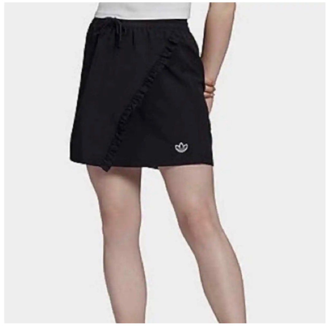 Adidas Originals Women s Black Mock Wrap Front Logo Skirt by