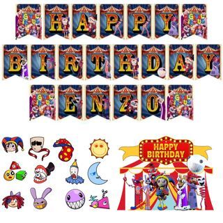 Amazing Digital Circus Theme Birthday Party Banner Cupcake Cake Topper Decoration Personalized