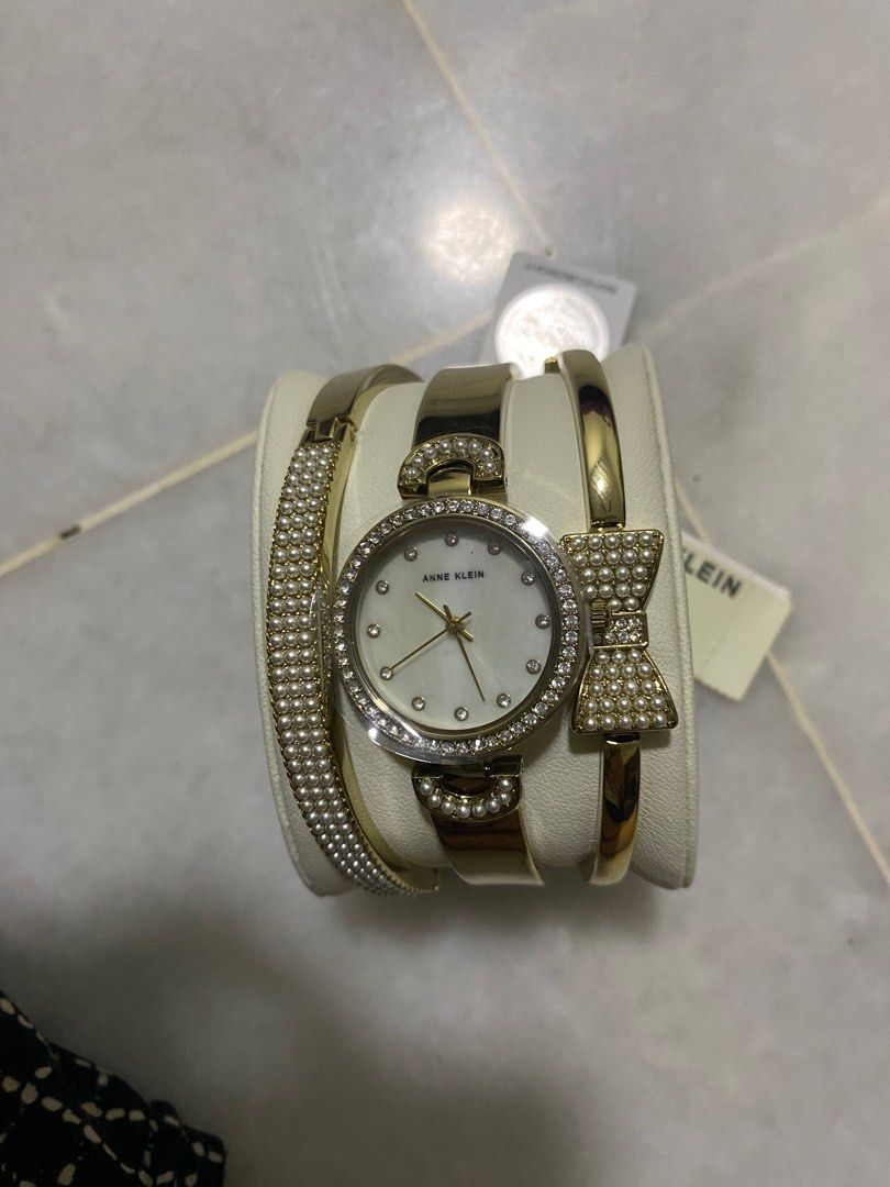Anne Klein Women s Swarovski Crystal Accented Watch and Bangle Set