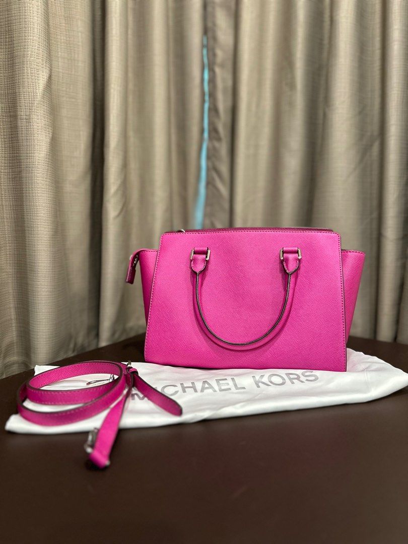 AUTHENTIC Michael Kors Selma Fuchsia Pink Saffiano Leather Bag