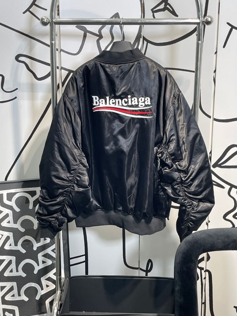 BALENCIAGA POLITICAL CAMPAIGN VARSITY JACKET Men s Fashion Coats