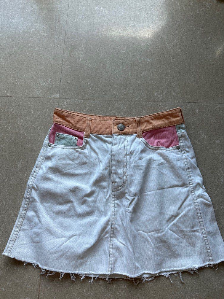 Bershka Pastel Multicoloured White Denim Skirt 34 Women s Fashion