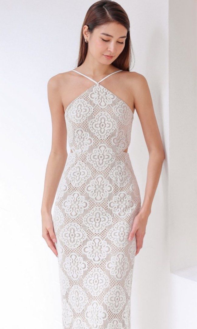 White floral lace cutout dress discount
