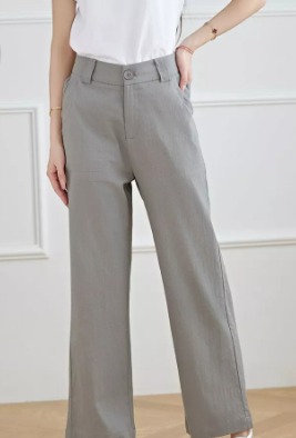 Women Korean Causal Long Pants Loose Wide Leg Plain High Waist