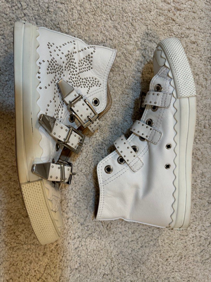Chloe Kyle White Studded Buckle High Top Runners