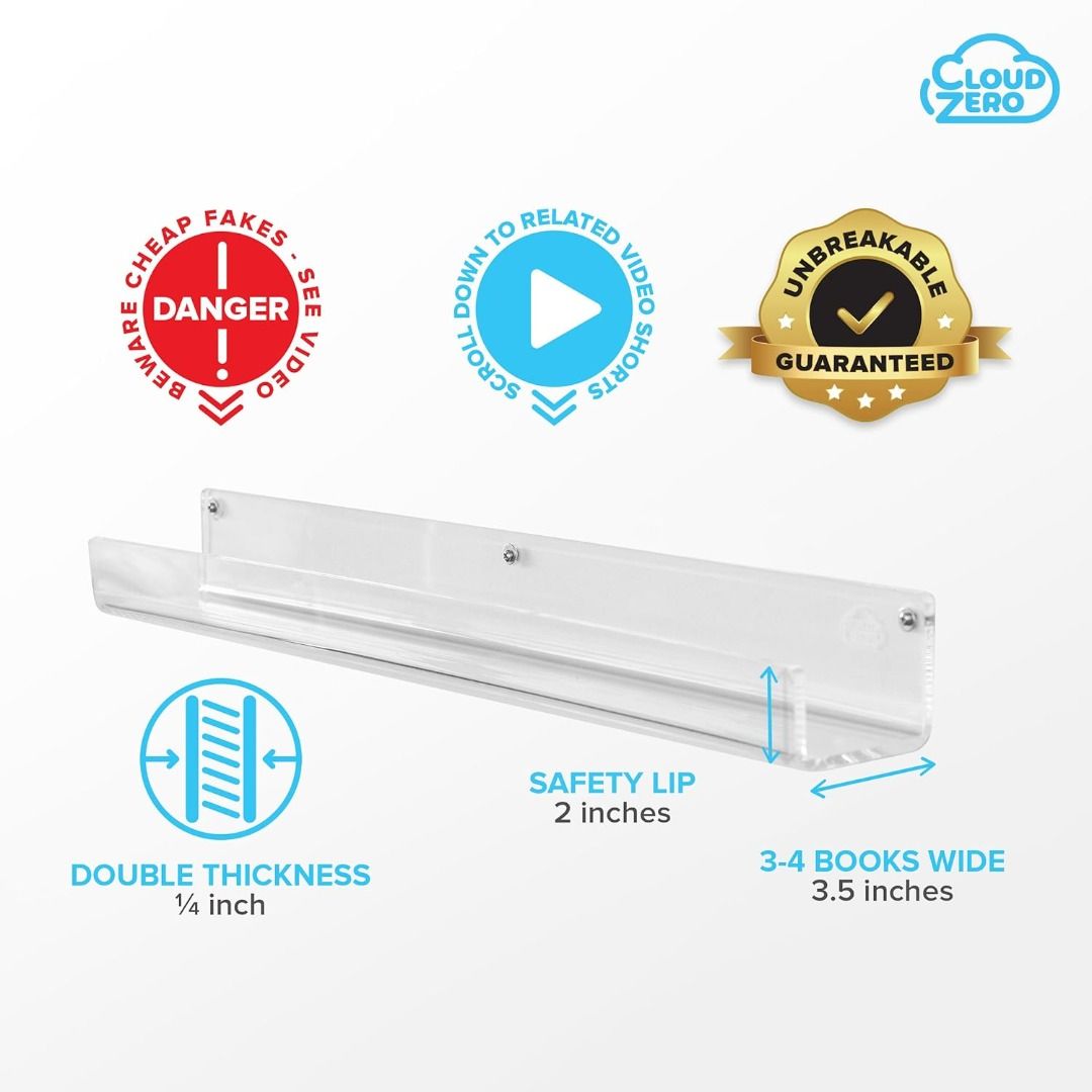 CloudZero 26-inch Premium Acrylic Invisible Floating Shelf, Kids ...