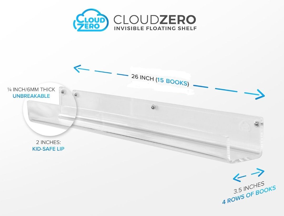 CloudZero 26-inch Premium Acrylic Invisible Floating Shelf, Kids ...
