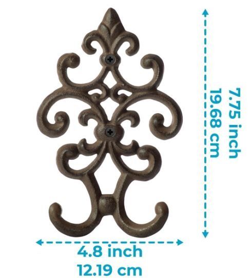 Comfify Cast Iron Metallic Vintage Double Wall Mounted Hooks, Decorative  Antique Wall Mounted Hanger for Coats, Jackets and More, 7.75 x4.8”