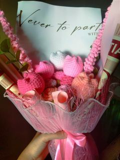 Crochet Pink Flower Bouquet for Valentine's 💐🌷🌹(rose, tulips, forget me not)