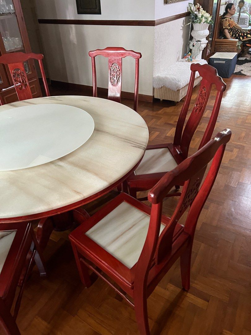 Solid Wood + Marble Dining Table Set, Furniture & Home Living