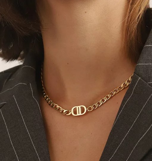 Christian Dior CD Chain Choker Necklace Gold hardware Metal ref.721157 -  Joli Closet