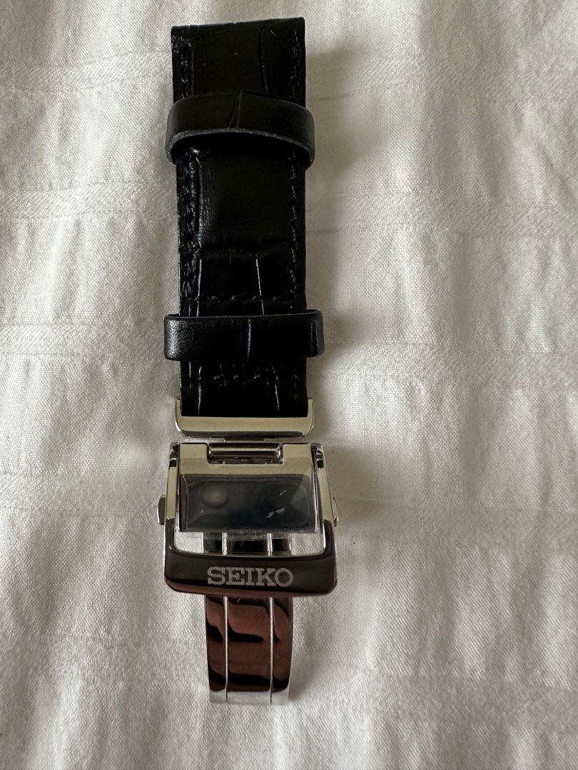 Genuine Seiko leather calf strap black 20mm Men s Fashion