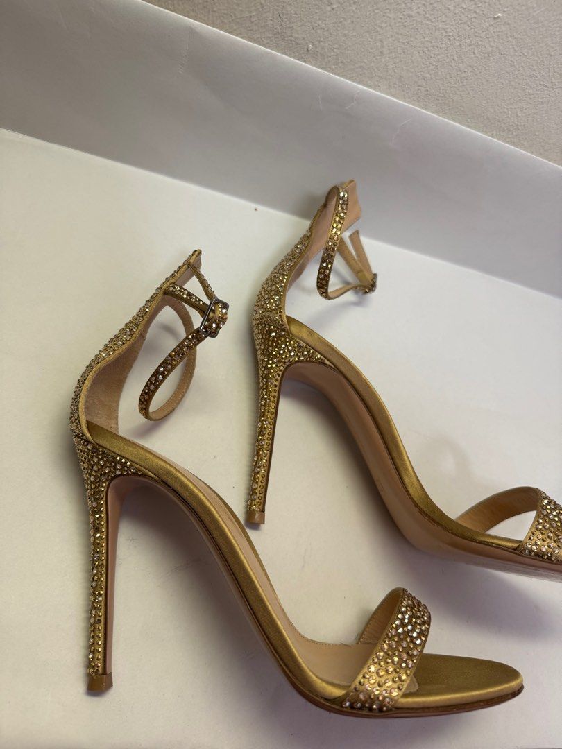 Gianvito Rossi Crystal Satin Sandal Heels 38 Women s Fashion
