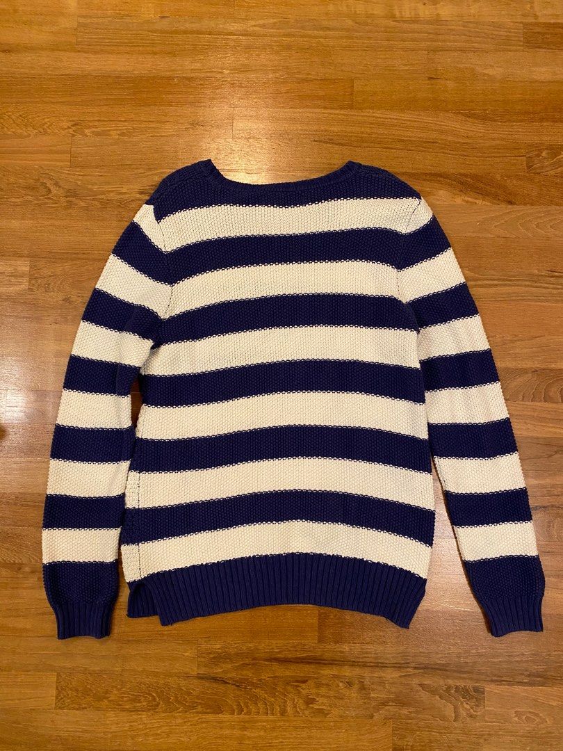 Giordano navy blue and white striped oversized knit sweater