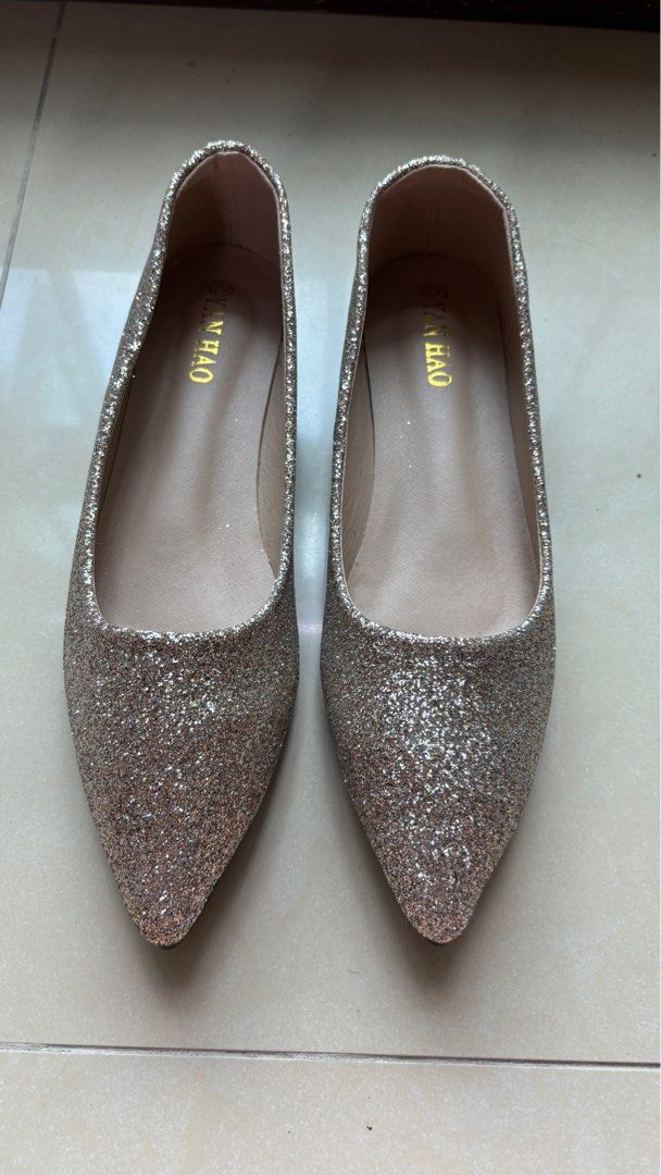 Gold sparkly shoes wide top fit
