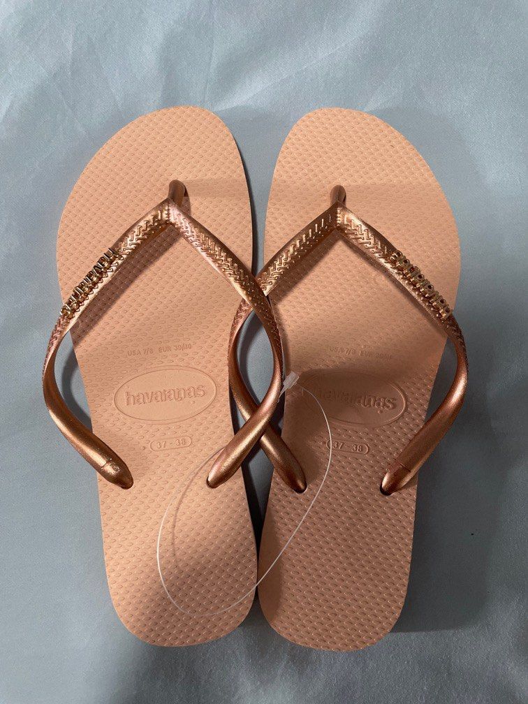 Havaianas slim logo outlet metallic rose gold