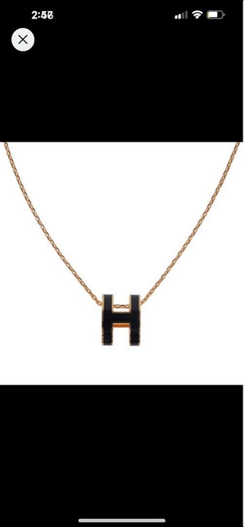 HERMES Lacquered Rose Gold Mini Pop H Pendant Necklace Rose Dragee 1400344  | FASHIONPHILE