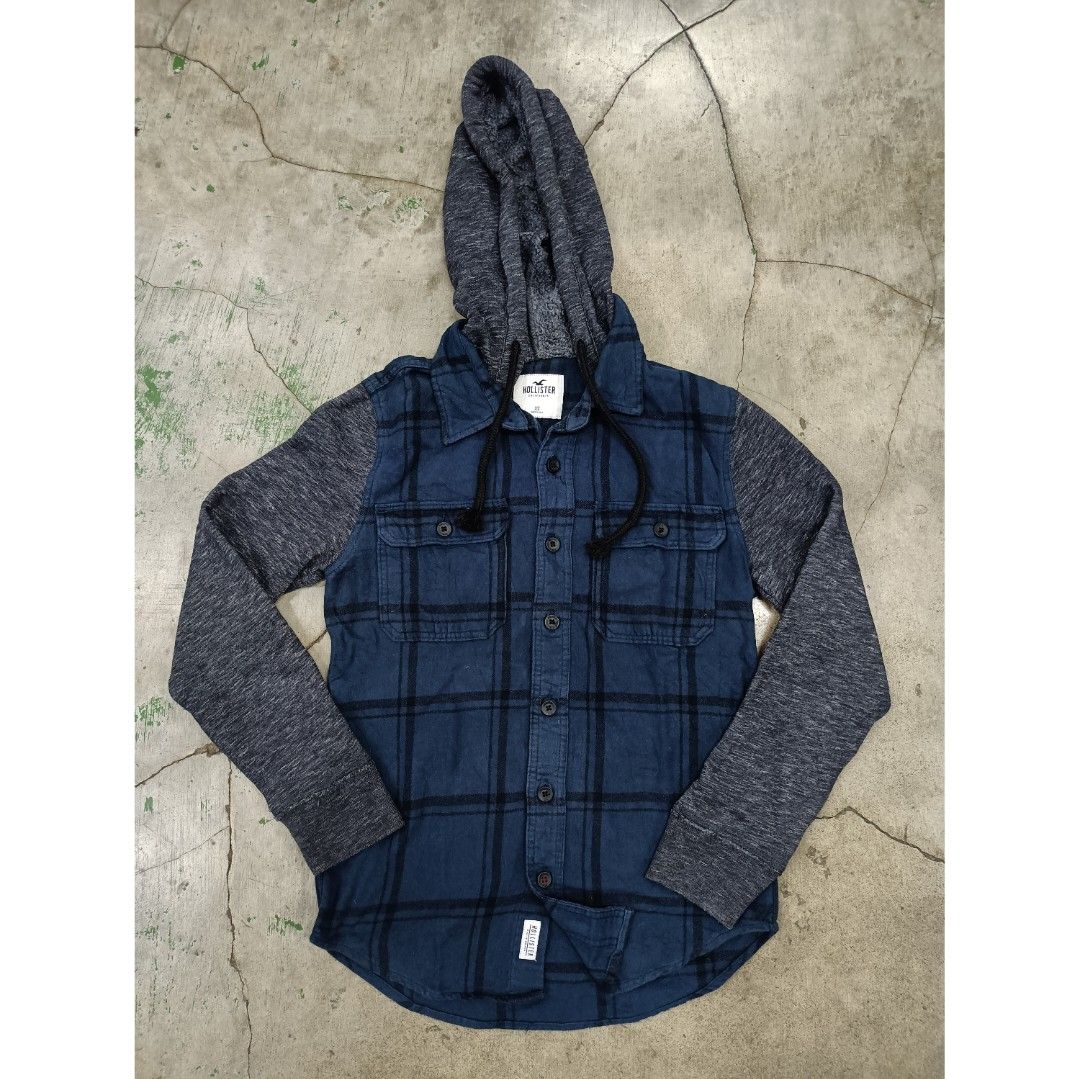 Hollister hooded flannel shirt online