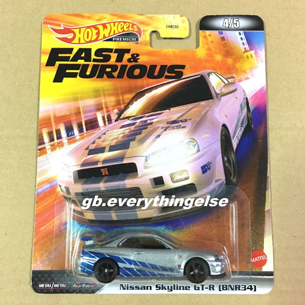 Hot Wheels Premium Fast & Furious Nissan Skyline GT-R (BNR34) Brian R34  *Slight Bad Card*, Hobbies & Toys, Toys & Games on Carousell