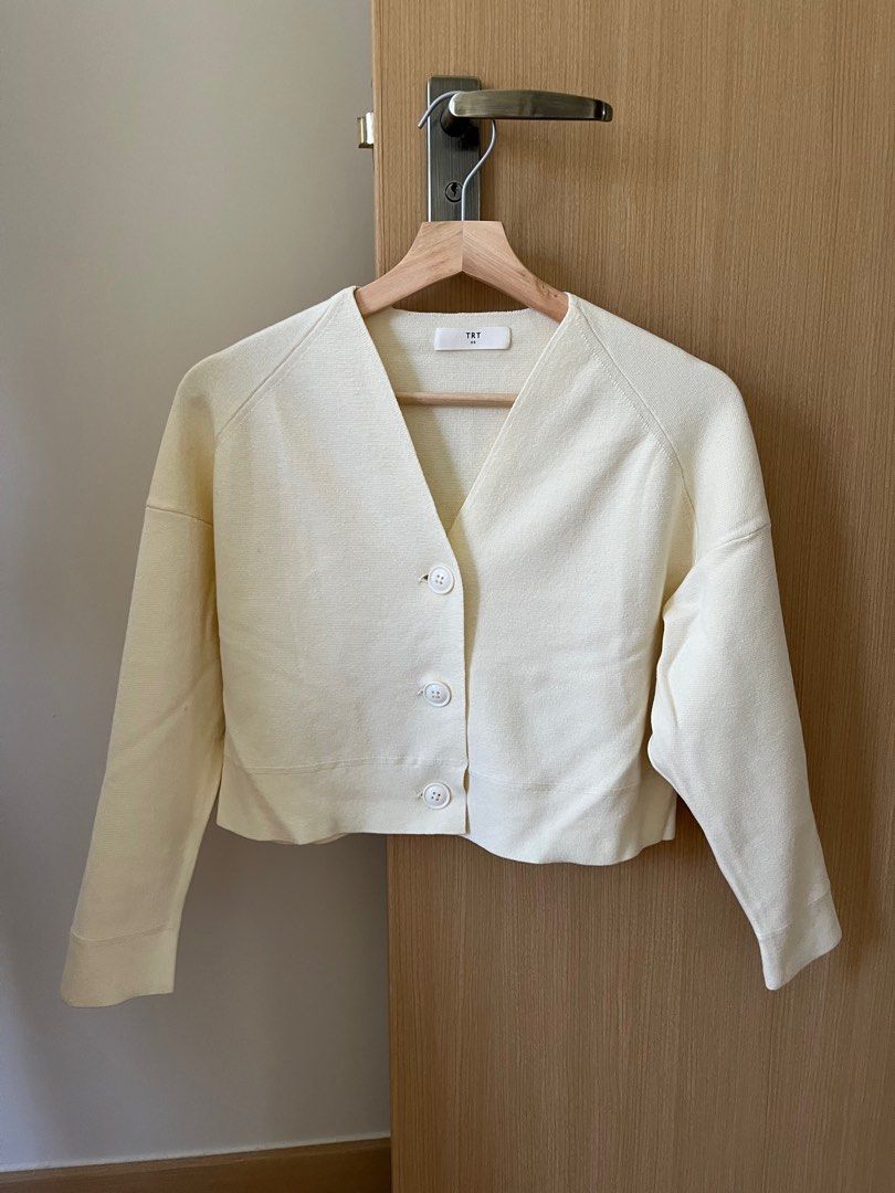 Knitted Long Sleeve Cardigan cream XS Women s Fashion Coats