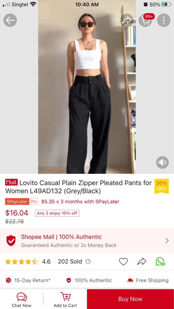 Lovito Casual Plain Zipper Pleated Pants for Women L49AD132 Black