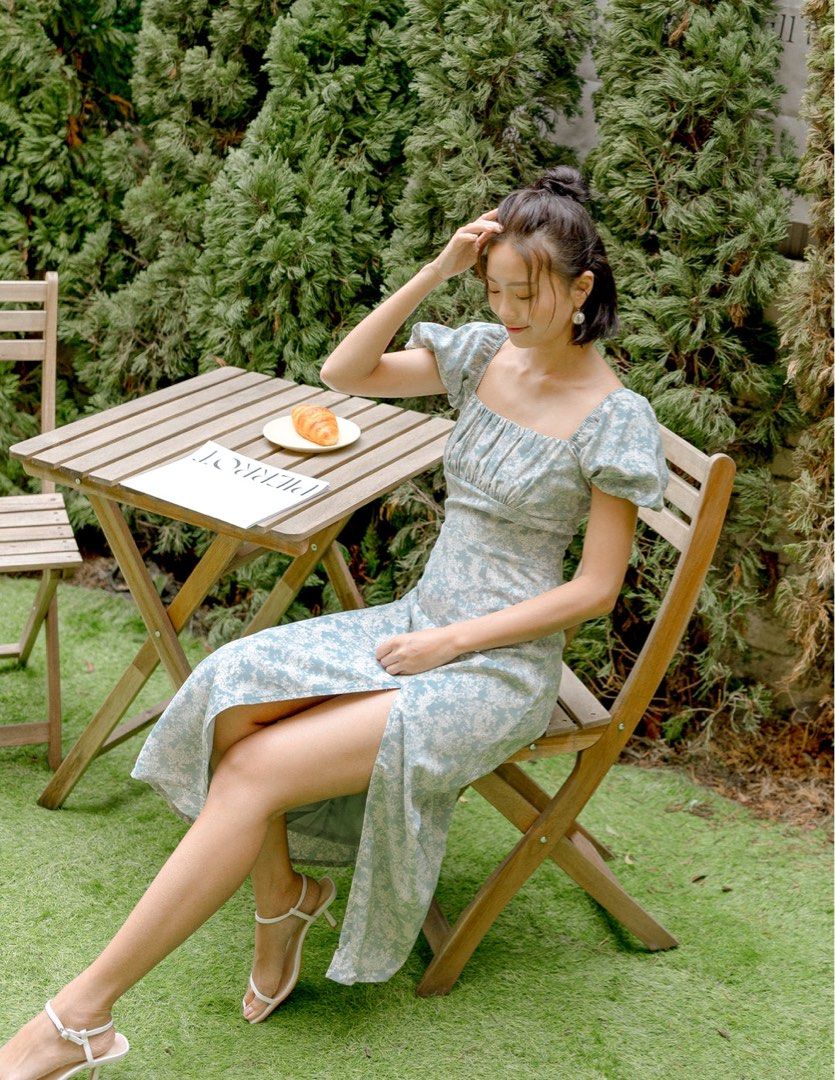 blue dress for baby girl Rosalina Satin Floral Midi Dress
