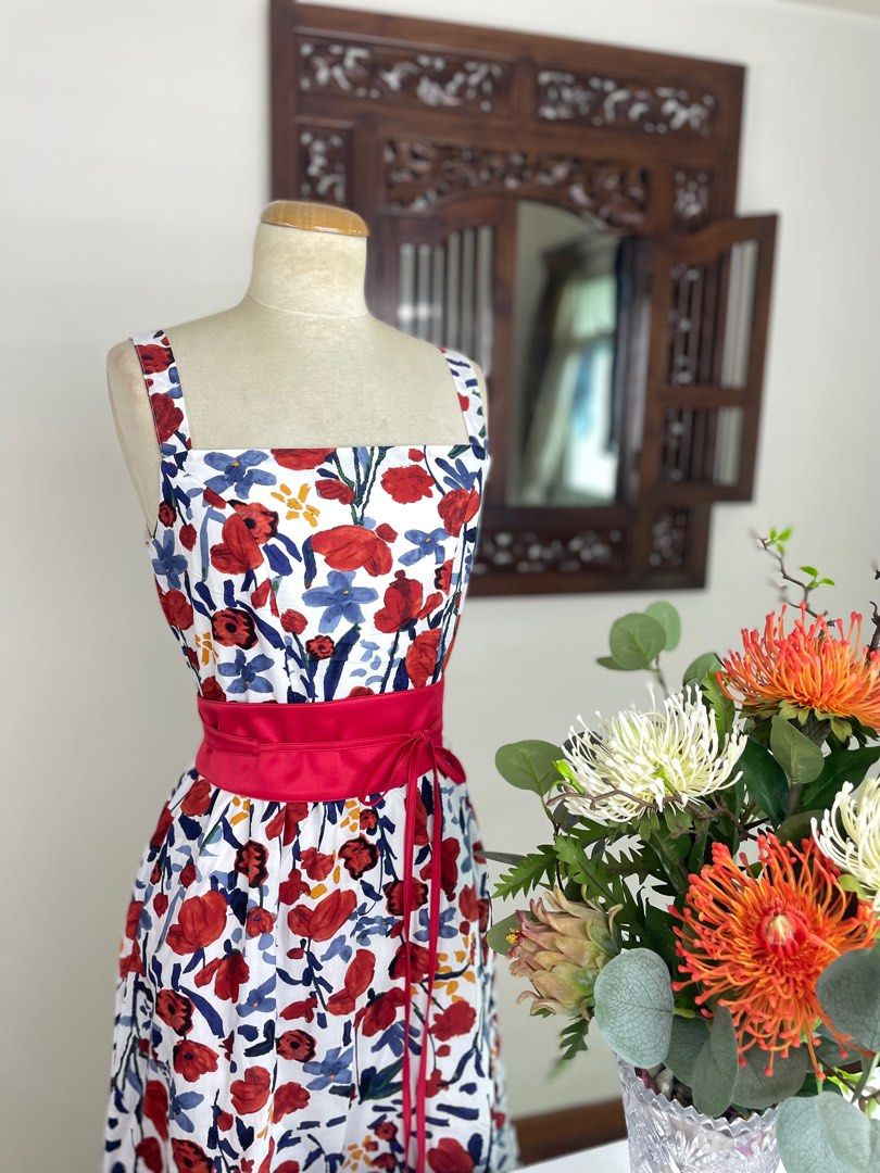 Red and white midi dress store