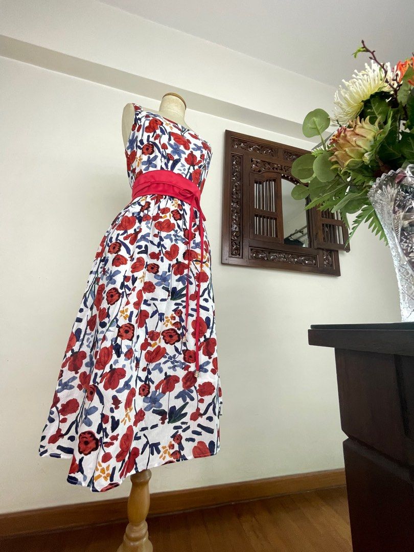 Midi Dress Red Floral Midi Dress Women s Fashion Dresses