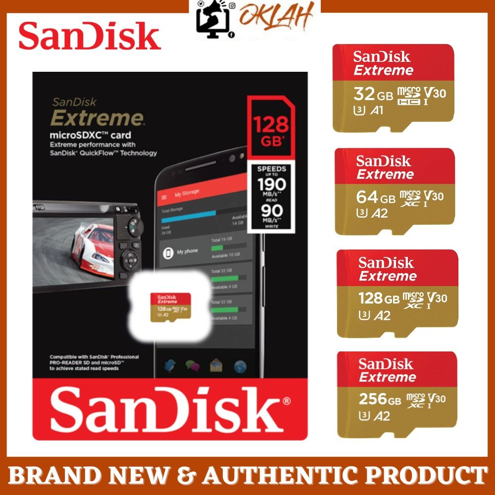 Carte SD SanDisk Extreme UHS-I, V30, U3, 4K UHD
