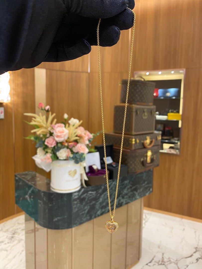 NEW YEAR SALE CHOPARD HAPPY DIAMONDS 18K 750 ROSE GOLD NECKLACE YEAR 2017 FULL SET