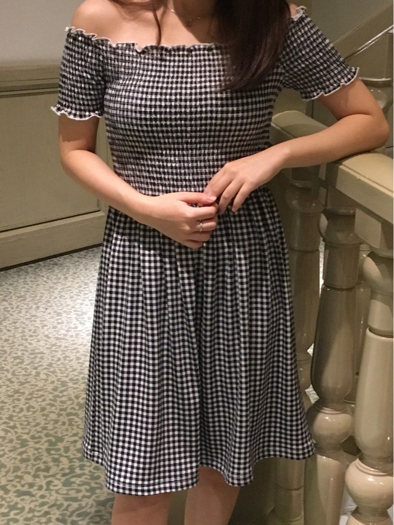 Off shoulder checkered dress new arrivals