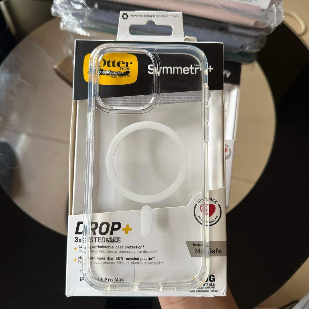OTTERBOX SYMMETRY CLEAR MAGSAFE CASE iPhone 15 Pro Max (Category: Cases & Sleeves) located in Quezon City. Submitted by rcstny (Listing ID 1282196002, Image 2). Description: RESTOCKED! OTTERBOX SYMMETRY CLEAR MAGSAFE CASE iPhone 15 Pro Max Clear Case - 3x drop tested to military standard - Lasting antimicrobial case protection - Made with more than 50% recycled plastic ₱700 Magsafe Clear Case - 3x drop tested to military standard - wireless charg