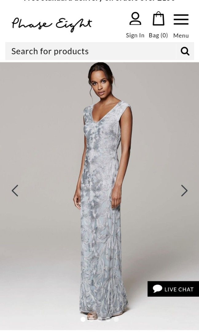 PHASE 8 silver/chrome/grey full length tappered gown, Women's Fashion,  Dresses & Sets, Evening dresses & gowns on Carousell