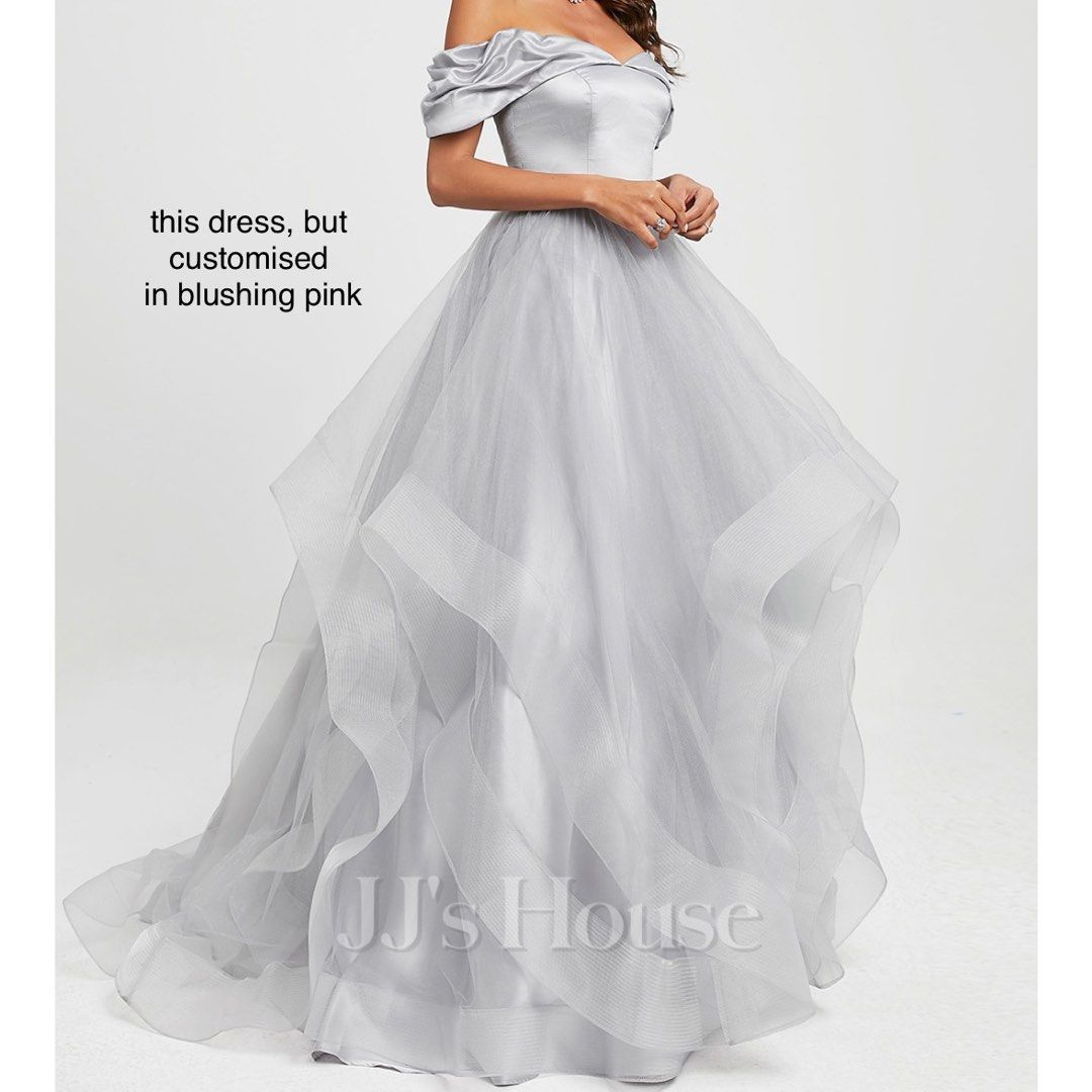 Jjshouse Pink princess gown off shoulders satin Women s Fashion
