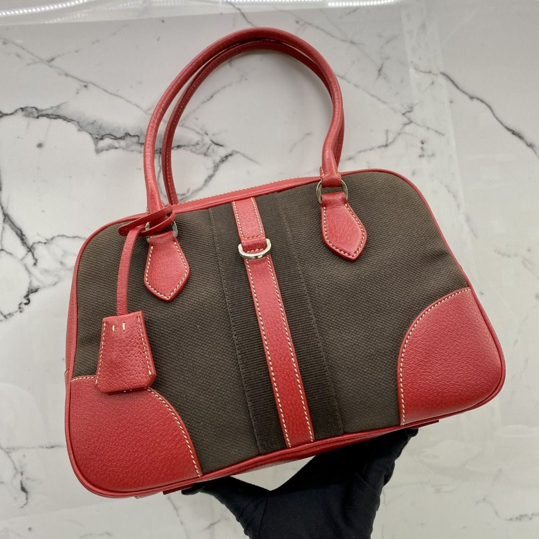 Red leather prada store bag
