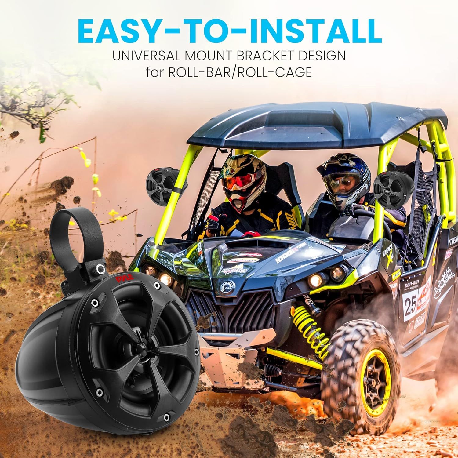 Pyle PLUTV41BK 2-Way Dual Waterproof Off-Road Speakers, 4 Inch 800 Watt ...