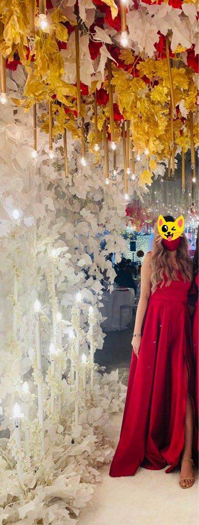 Red backless long gown with slit