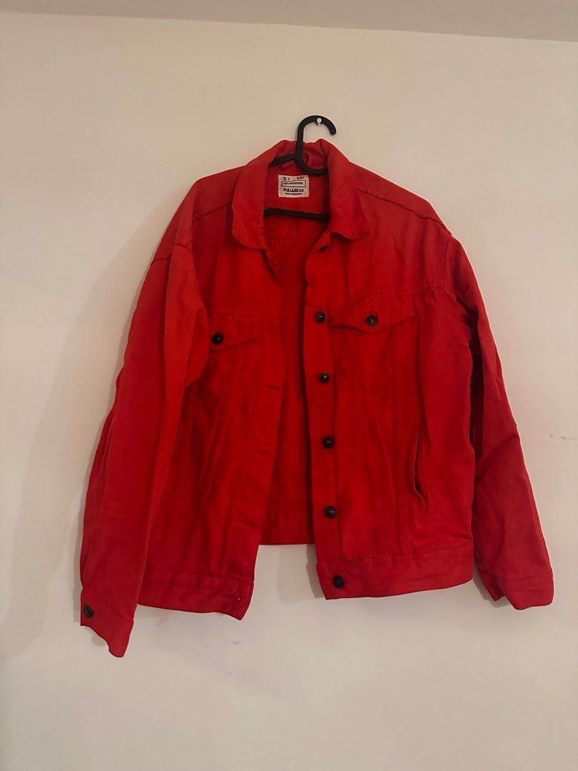 Pull and bear red new arrivals denim jacket