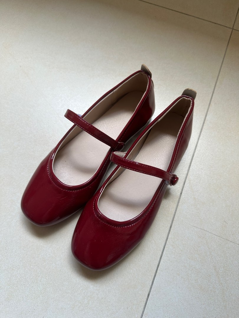 Red mary jane shoes flats hot sale