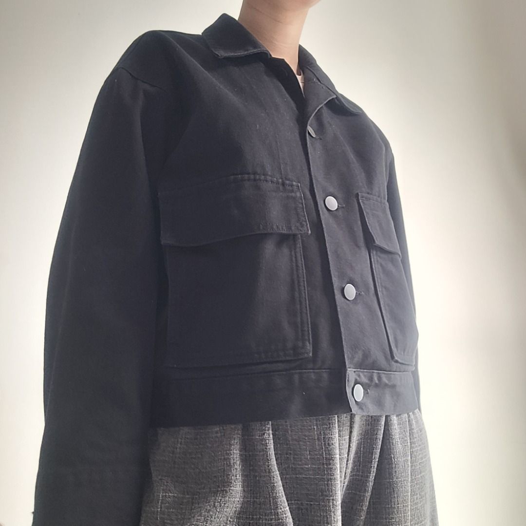 Black denim jacket uniqlo top